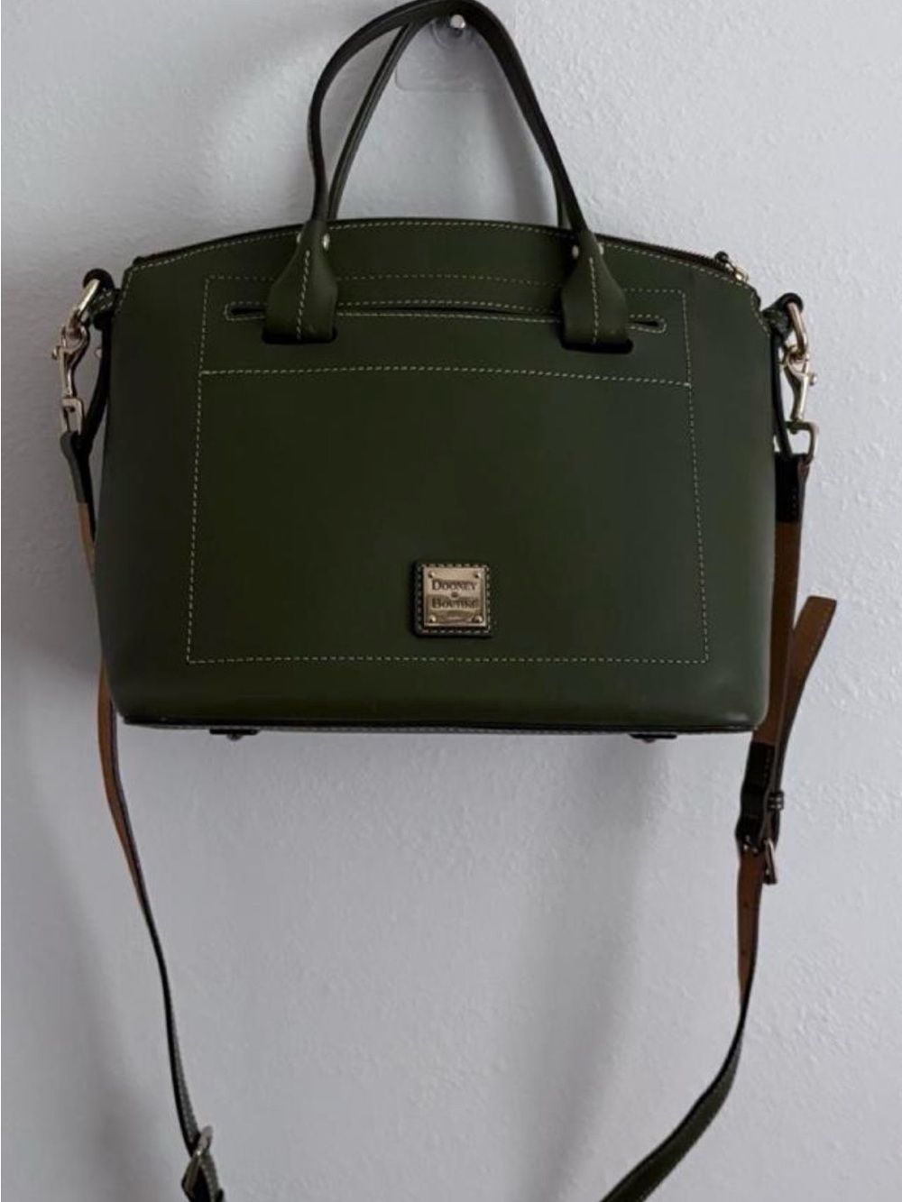 Dooney & Bourke Olive Green Leather Satchel with Shoulder Strap